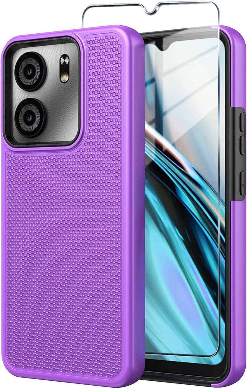 Mocotto for BLU View 5 Phone Case with Tempered Glass Screen Protector,Dual Layer Heavy Duty Shockproof Protection Phone Case Cover for BLU View 5 (Purple) - Image 1